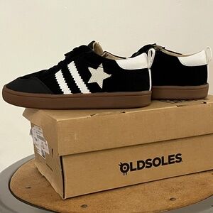 Old Soles Black/White Leather and Suede Kids Sneaker